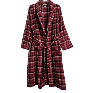 J. Crew Men's S/M Red Plaid Flannel Belted Robe Pockets Vintage Grandpacore